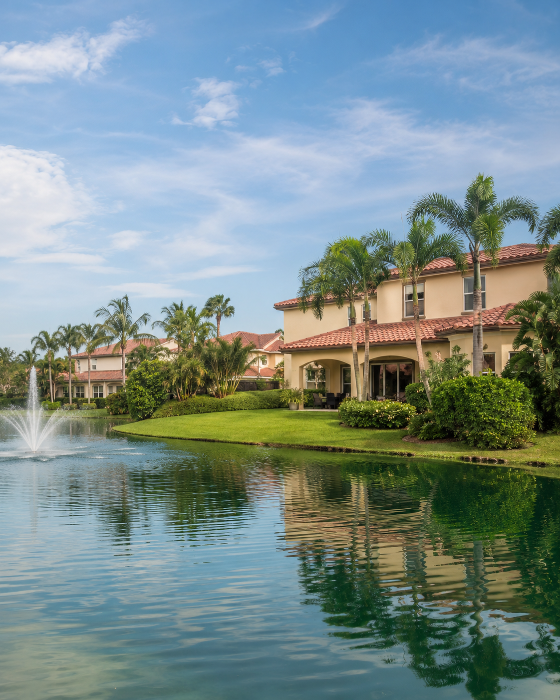Mediterranean family home beside a community lake in Canyon Lakes, Boynton Beach