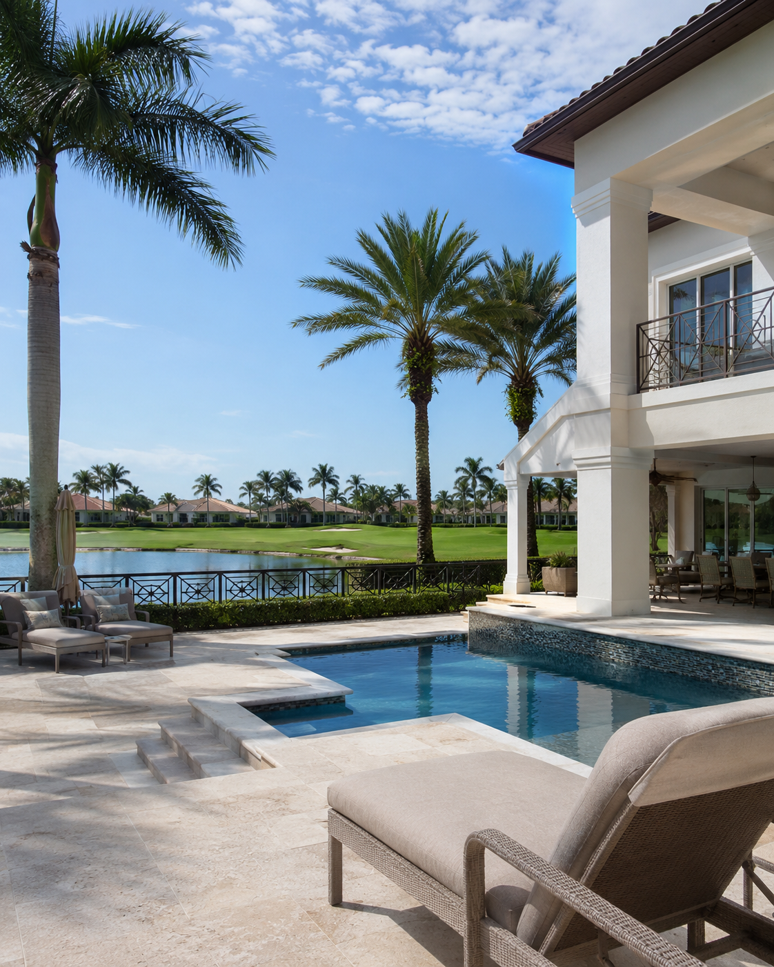 Golf-community estate overlooking a fairway in Del-Aire Country Club, Delray Beach