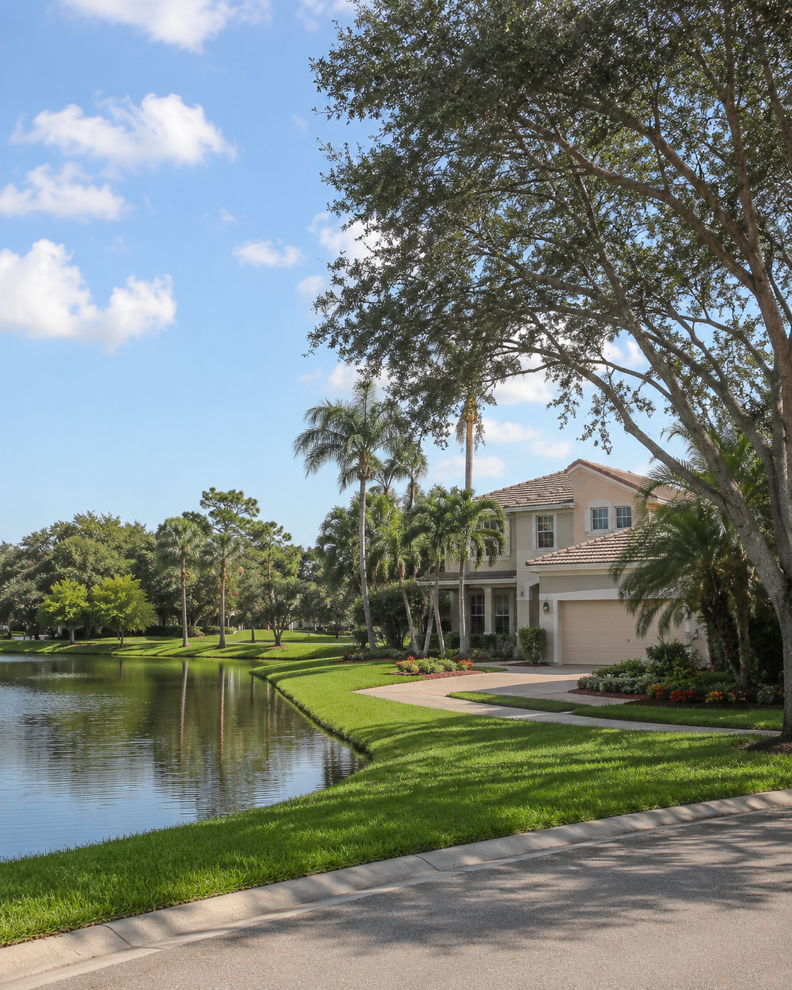 Traditional family home by a community lake in Egret Landing, Jupiter