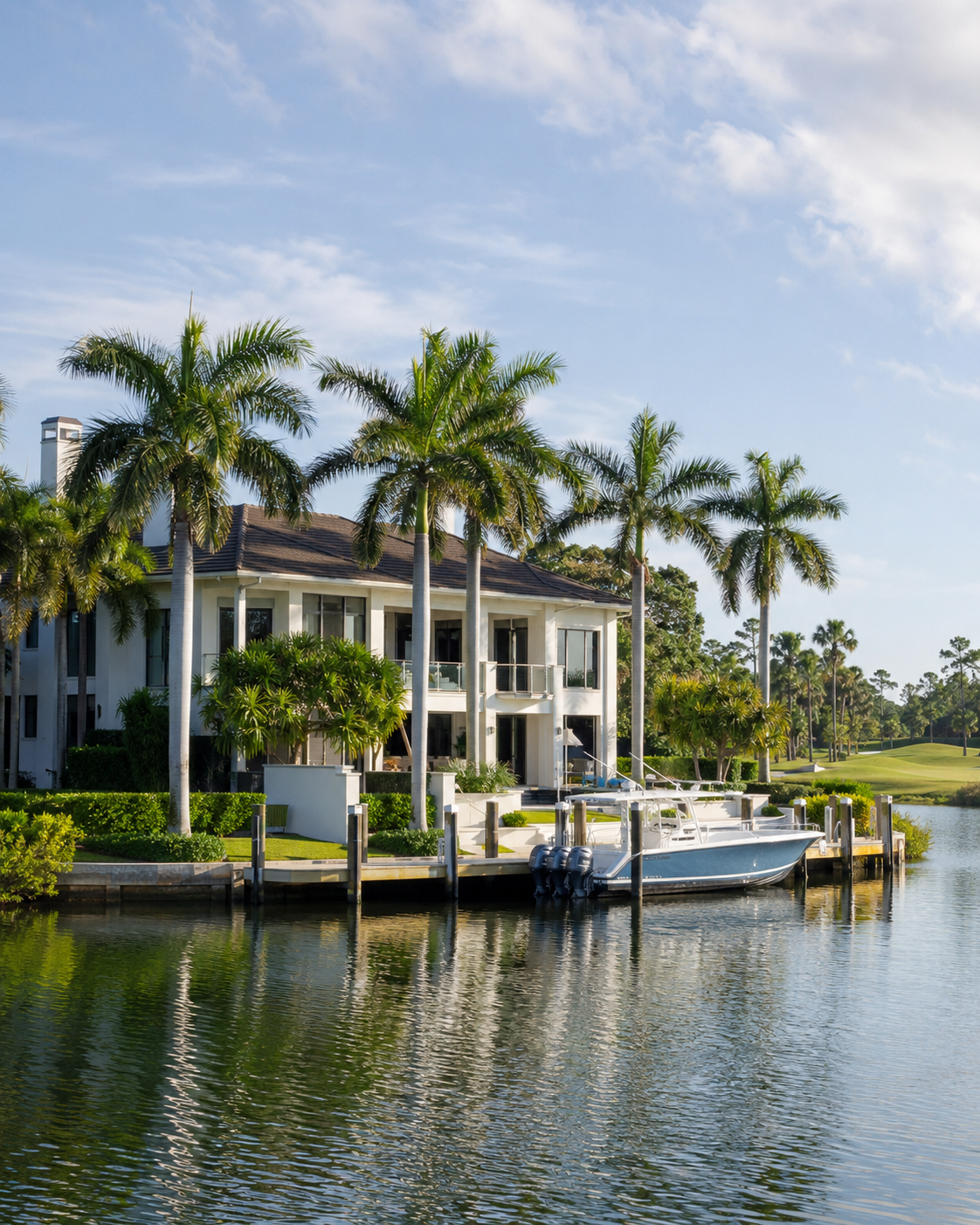 Jonathan's Landing waterfront home with dock and golf views in Jupiter