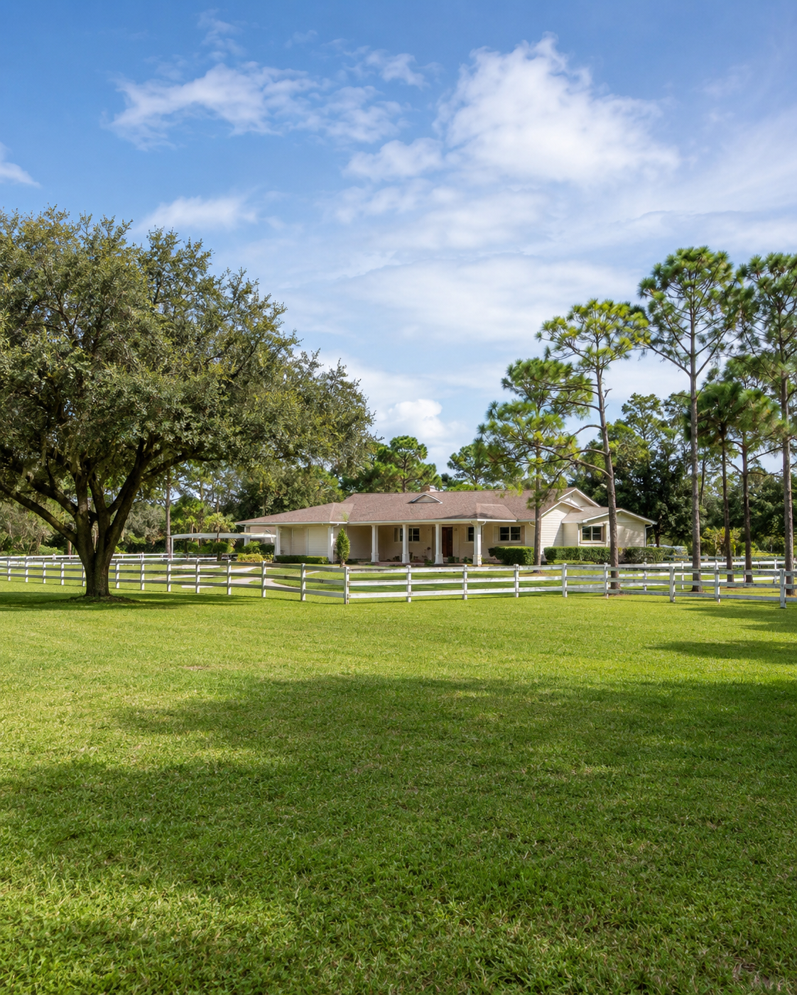 Rural equestrian ranch home on acreage with paddocks in Jupiter Farms