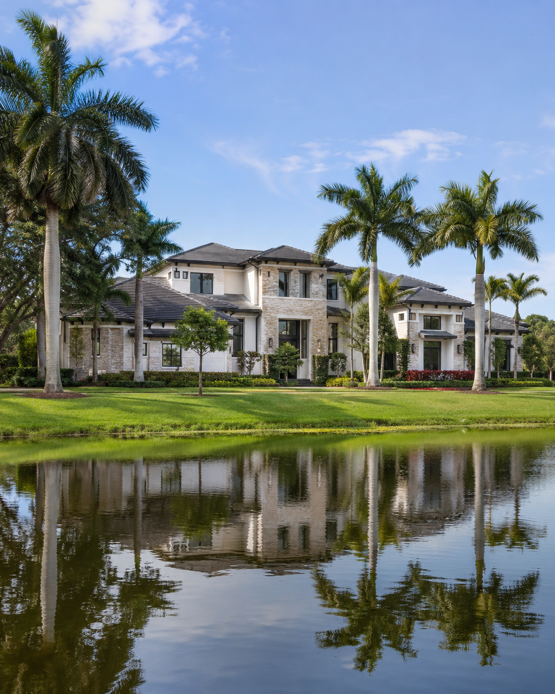 Custom transitional lakefront estate in the Black Diamond community, Wellington