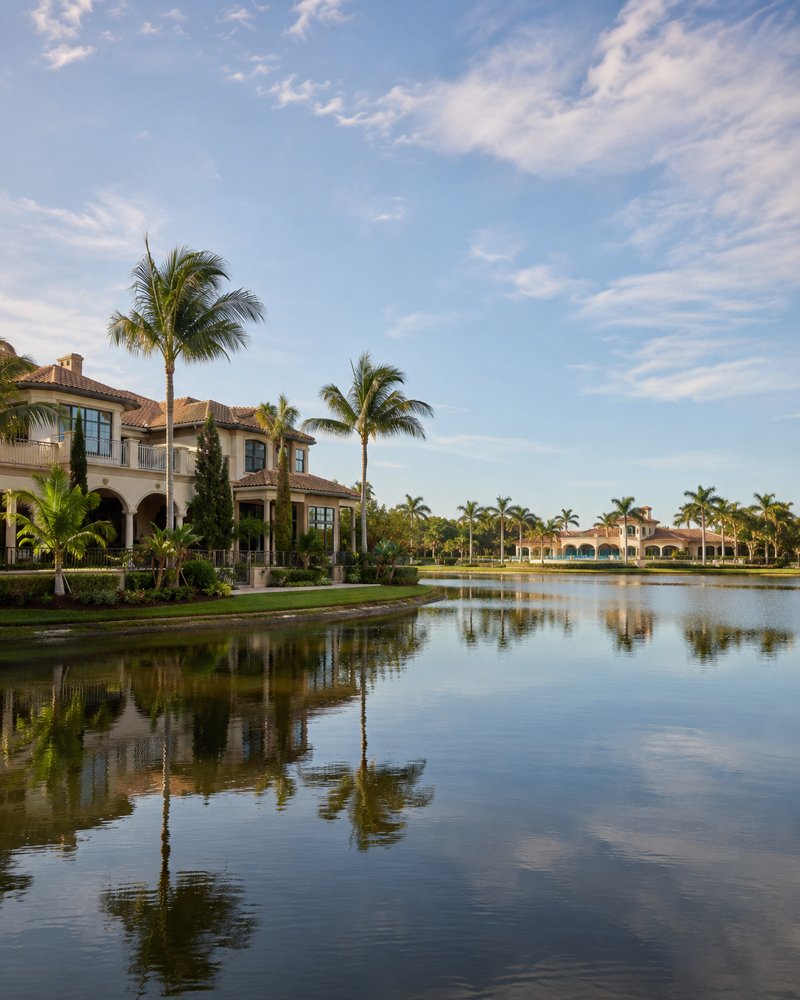 Mediterranean estate beside a community lake in the Grand Isles community, Wellington