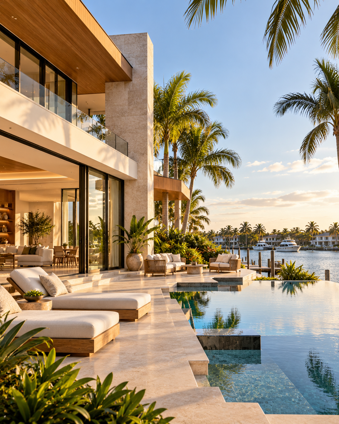 South Florida luxury waterfront estate with infinity pool and yacht access